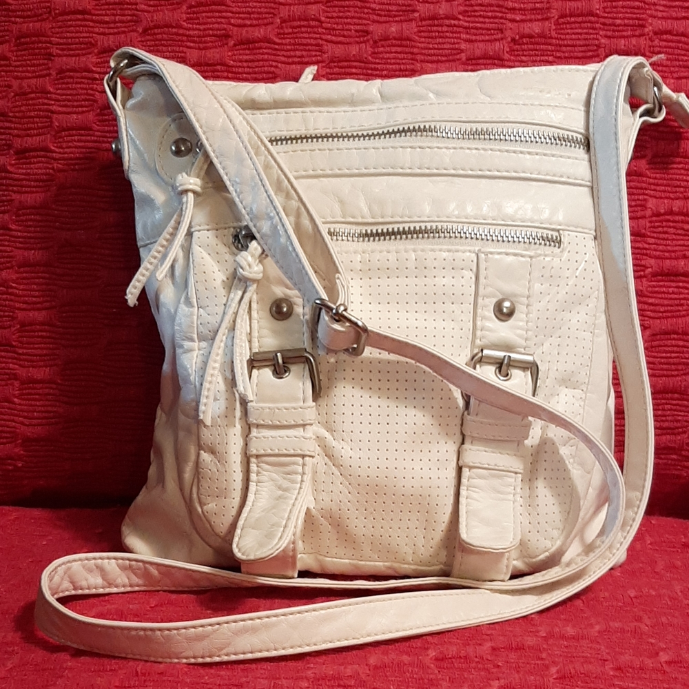 Maurices Cream Crossbody Bag with Buckle Accents